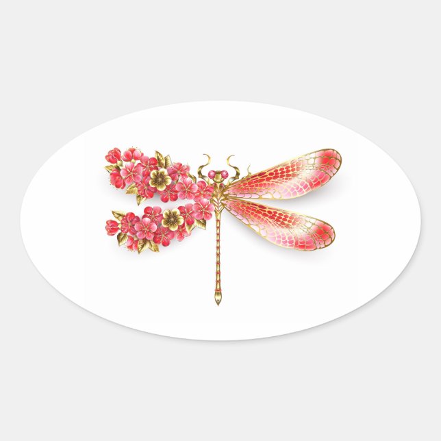 Adesivo Oval Dragonfly com joalheria sakura (Frente)