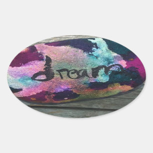 Adesivo Oval Dream Rock, pintei com álcool e tinta na Índia.