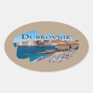 Adesivo Oval Dubrovnik Vista de Praia e Cidade Antiga
