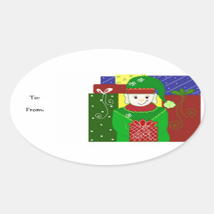 Adesivo Oval Duende de Natal Alegre