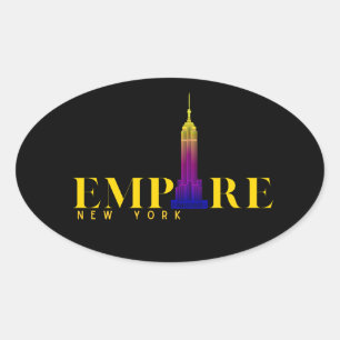 Adesivo Oval Edifício Empire State-Nova York-Dourado Vibrante