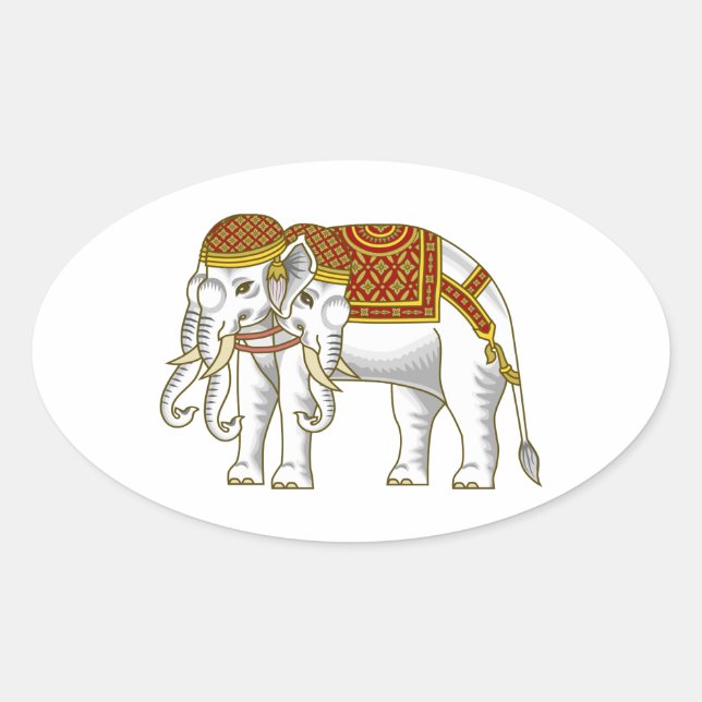 Adesivo Oval Elefante Branco Tailandês Erawan (Frente)