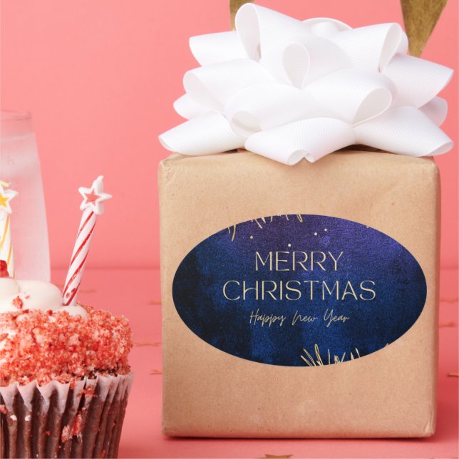 Adesivo Oval Elegant Merry Christmas & Happy New Year Sticker (Festa)