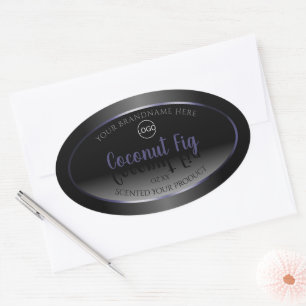 Adesivo Oval Elegante preto White Product Labels Blue Frame Log
