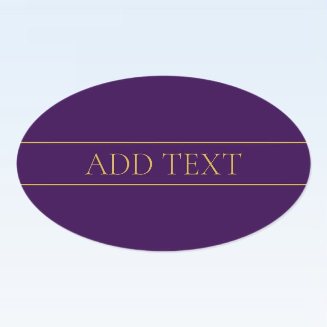 Adesivo Oval Elegante Texto Personalizável | Dourado e Roxo Esc (Criador carregado)