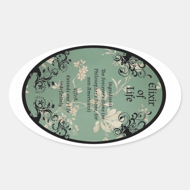 Adesivo Oval Elixir do rótulo da poção vitalícia (Frente)