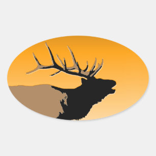 Adesivo Oval Elk Bugling em Sunset - Arte original sobre a vida