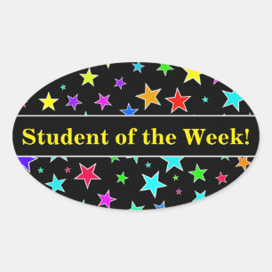 Adesivo Oval Elogio do estudante + Divertimento, teste padrão