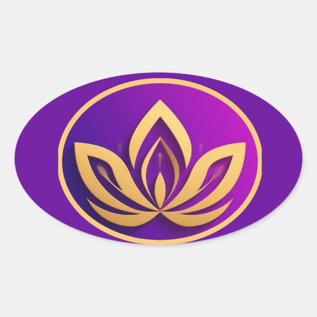 Adesivo Oval Emblema de Lótus Dourado Gradiente Roxo Símbolo de (Frente)