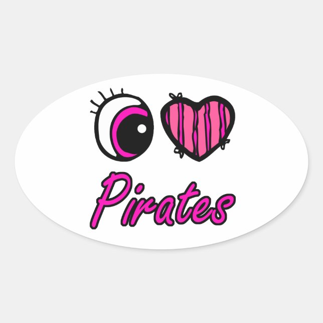 Adesivo Oval Emo Eye Heart I Love Pirates (Frente)