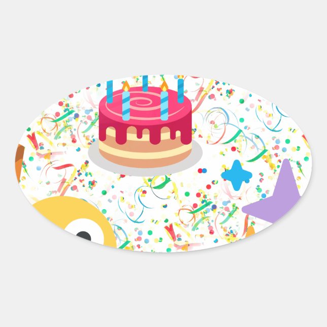 Adesivo Oval emoji de feliz aniversário (Frente)