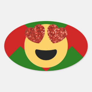 Adesivo Oval emoji do coração de natal