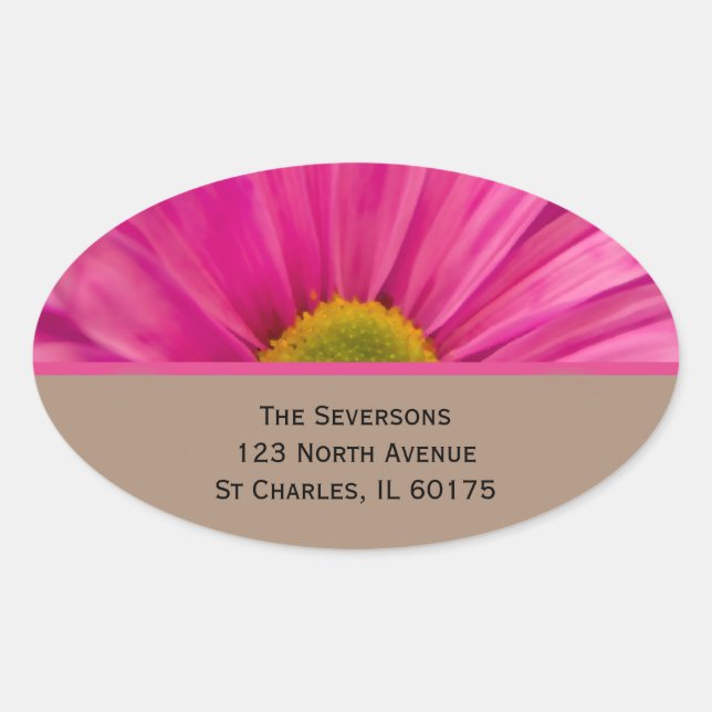 Adesivo Oval Endereço de devolução de Gerber Daisy rosa (Frente)