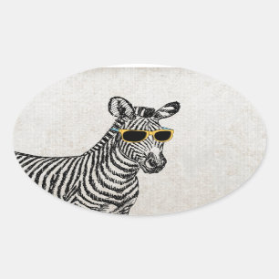 Adesivo Oval Esboço engraçado bonito legal da zebra com vidro