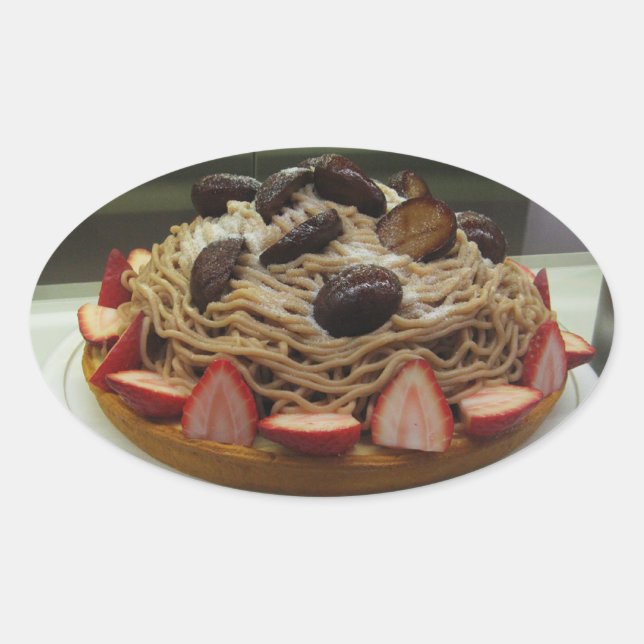 Adesivo Oval Espaguete japonês e bolo de morango (Frente)