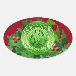 Adesivo Oval Espiral Celta Yule com Holly