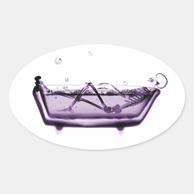 Adesivo Oval Esqueleto de Raio X Roxo em Bath Tub (Frente)