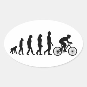 Adesivo Oval Esquema de Evolução Humana do Ciclismo Moderno
