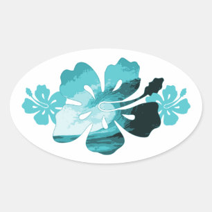 Adesivo Oval Estilo de surf Hibiscus