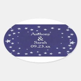 Adesivo Oval Estrelas de Prata Personalizadas Blue Save date St