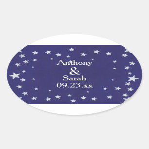 Adesivo Oval Estrelas de Prata Personalizadas Blue Save date St