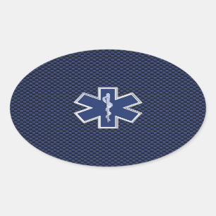 Adesivo Oval Estrelo de vida paramédico em fibra de carbono azu
