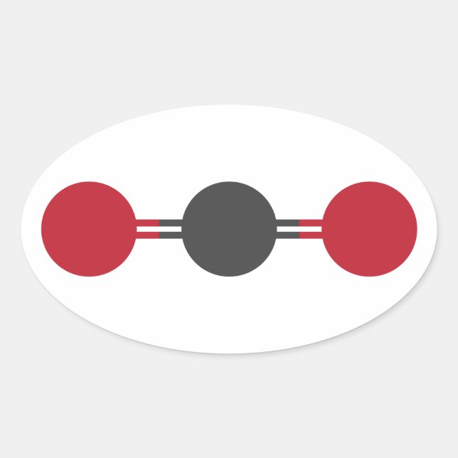 Adesivo Oval Estrutura molecular de CO2 (Frente)