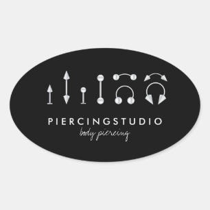 Adesivo Oval Estúdio de Tatuagem Piercing Simples e Afiado Pret
