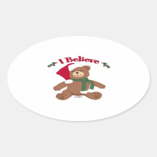 Adesivo Oval Eu acredito! Urso de ursinho do Natal