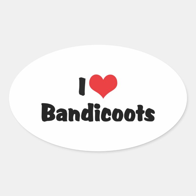 Adesivo Oval Eu Amo Bandicoots Coração (Frente)