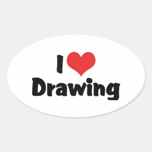 Adesivo Oval Eu Amo Desenho de Coração - Artistas e Ilustradore