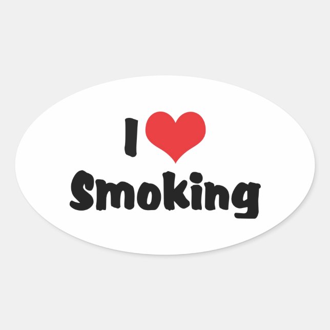 Adesivo Oval Eu Amo Fumar Coração - Fumantes de Cigarro de Taba (Frente)