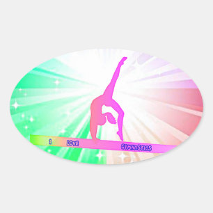 ADESIVO OVAL "EU AMO GINÁSTICOS GLOSSY OVAL STICKERS.