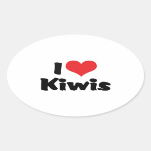 Adesivo Oval Eu Amo Kiwis de Coração - Amante de Pássaros Kiwi