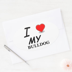 Adesivo Oval Eu Amo Meu Bulldog