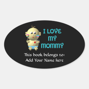 Adesivo Oval Eu amo minha mamãe Bouncing Baby with Heart & Rat