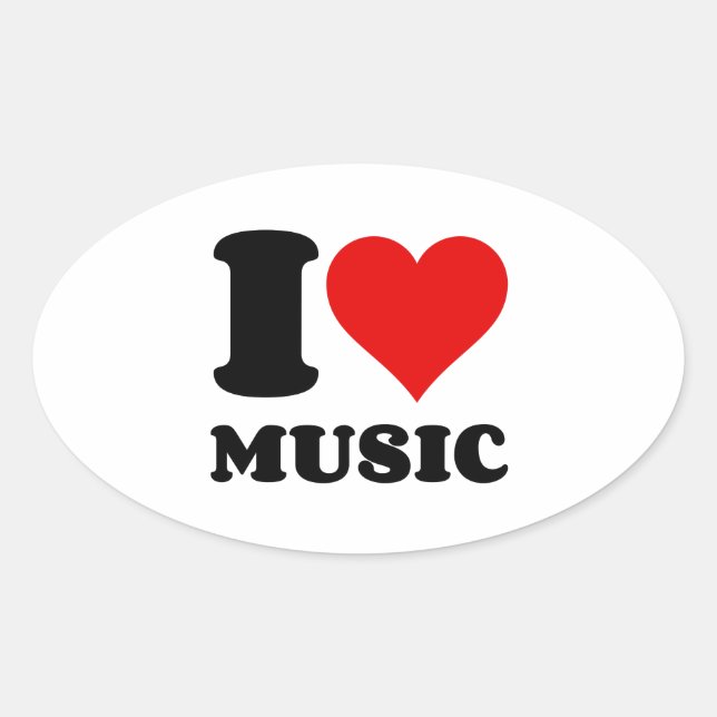 Adesivo Oval Eu amo música (Frente)