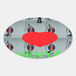 Adesivo Oval Eu amo o Quênia