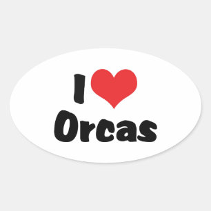 Adesivo Oval Eu Amo Orcas Coração - Amante de Baleias Assassina