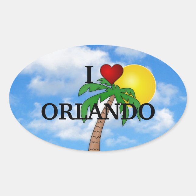 ADESIVO OVAL EU AMO ORLANDO - PALM TREE E SUNSHINE (Frente)