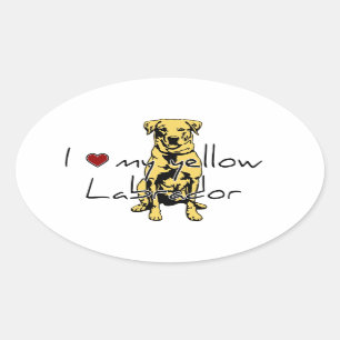Adesivo Oval Eu "coração" meu Labrador amarelo com gráfico