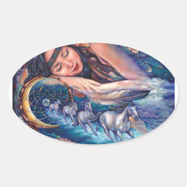 Adesivo Oval Eu sonho com cavalos (Frente)