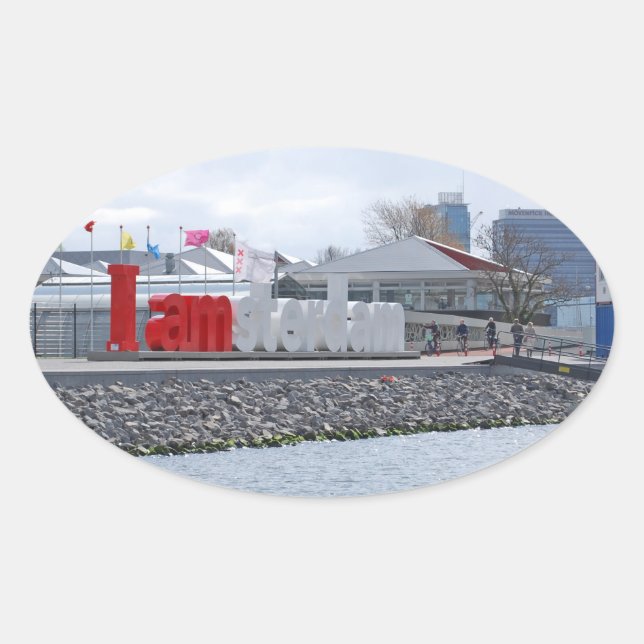 Adesivo Oval Eu sou o Sinal de Amsterdã, Países Baixos (Frente)