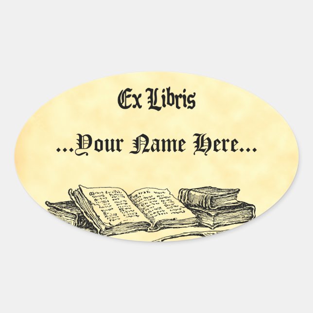 Adesivo Oval Ex Libris Vintage Livros Personalizados (Frente)