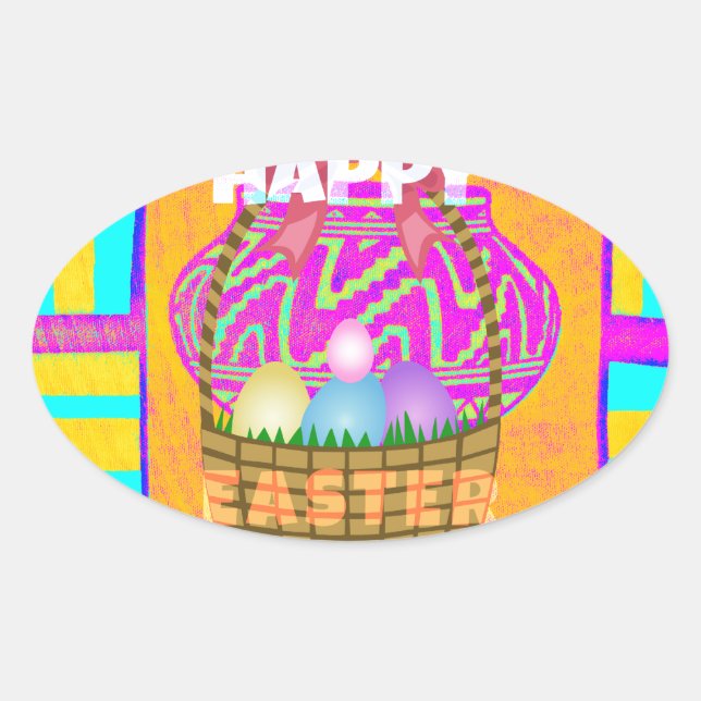 Adesivo Oval Faca de Páscoa inspirada na África Ocidental e art (Frente)