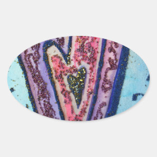 Adesivo Oval Faith Glitter Hearts Love Labels Art Stickers