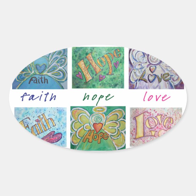Adesivo Oval Faith Hope Love Angel Word Collker (Frente)