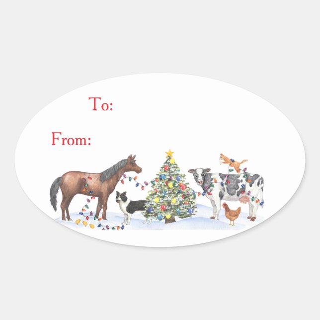 Adesivo Oval Farm Animal Holiday Gift Sticker (Frente)