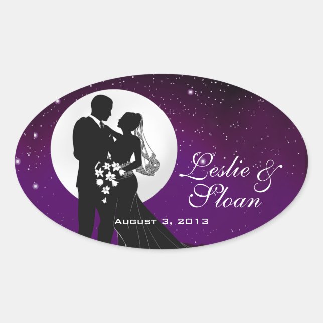 Adesivo Oval Favor de Casamento Noturno Encantado (Frente)