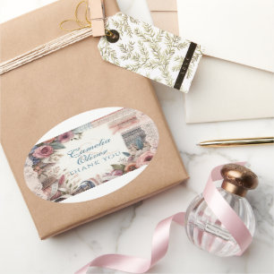 Adesivo Oval Favor Maximalista De Casamento Gift Vintage Floral